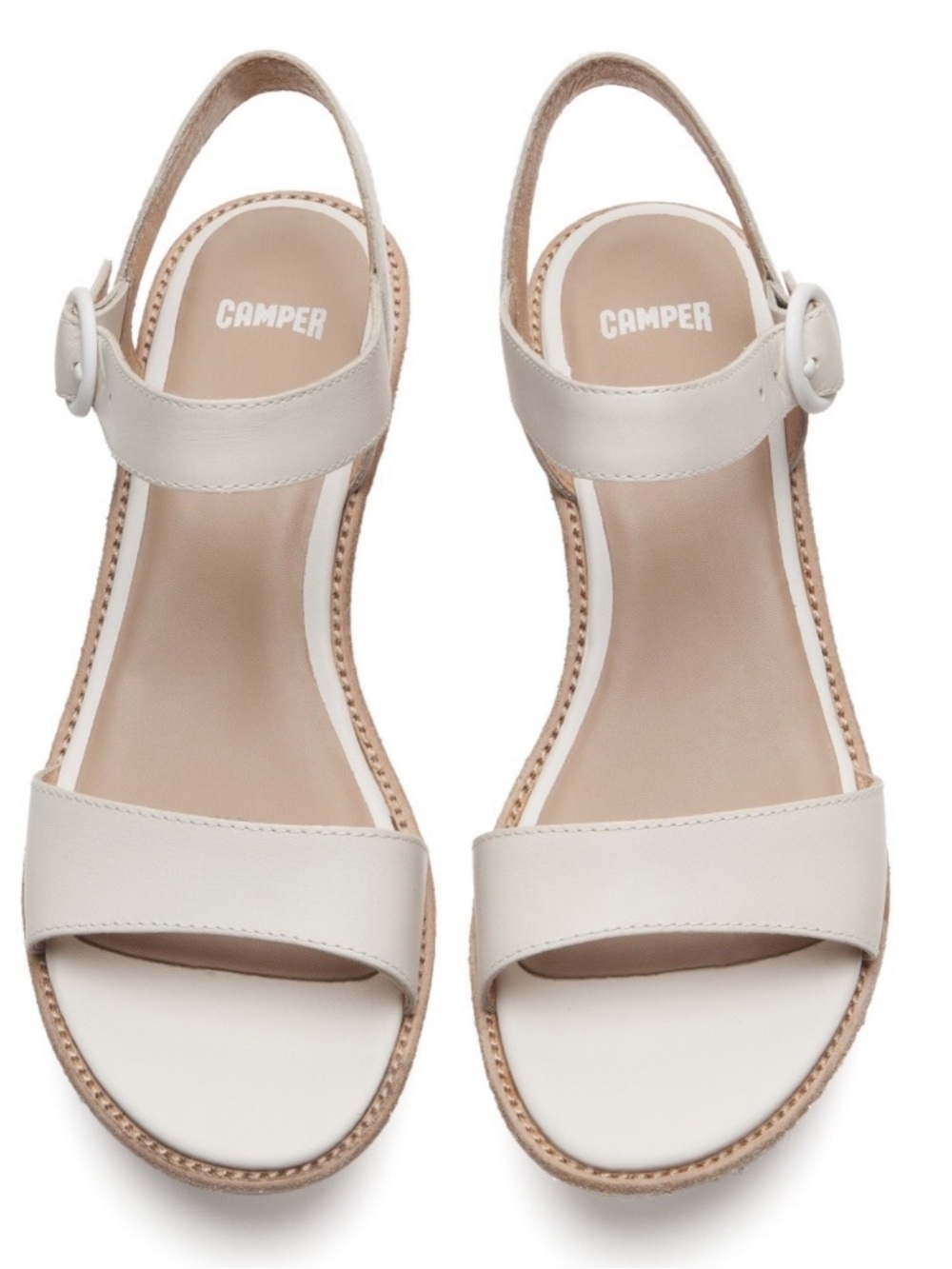 Camper Damas White Leather Ankle Strap Wedge Sandals EU 42 US 11 Minimalist Euro